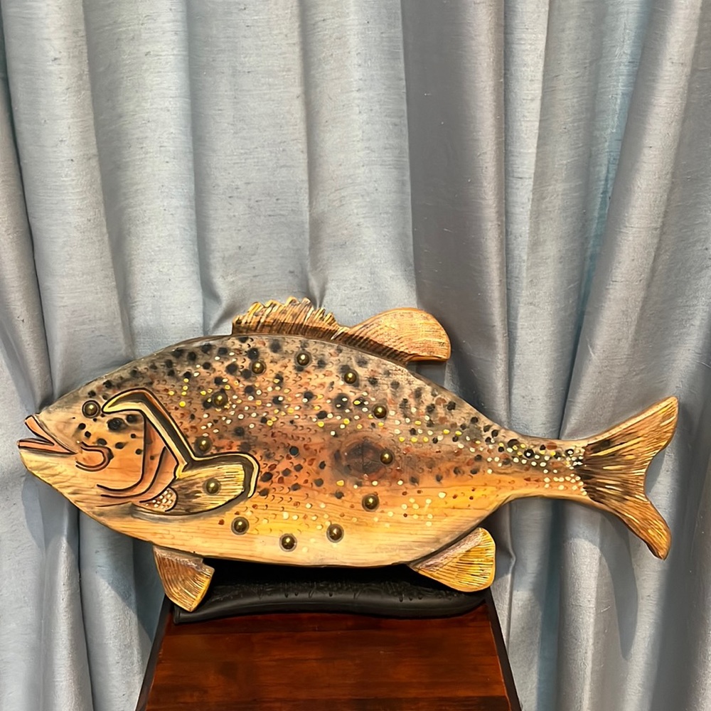Large Handcrafted Wooden Fish Man Cave Cabin Decor Handpainted Ready for a Clock